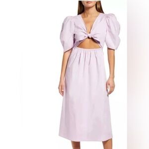 Wayf Lavender Puff Sleeve Cutout Dress NWOT L